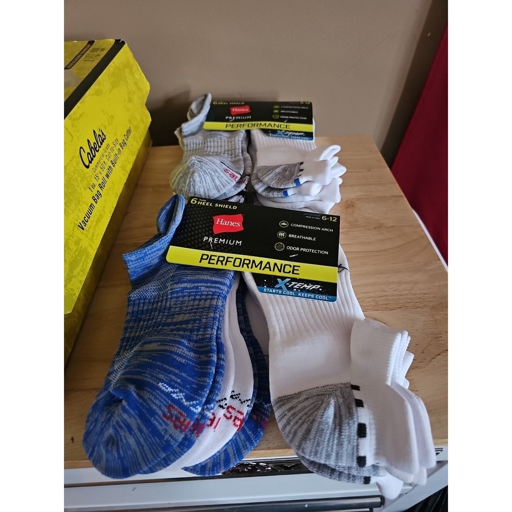 2 Packs Hanes Performance Fit  Ankle Socks SHOE SIZE 6-12 6 pair Blue Grey White